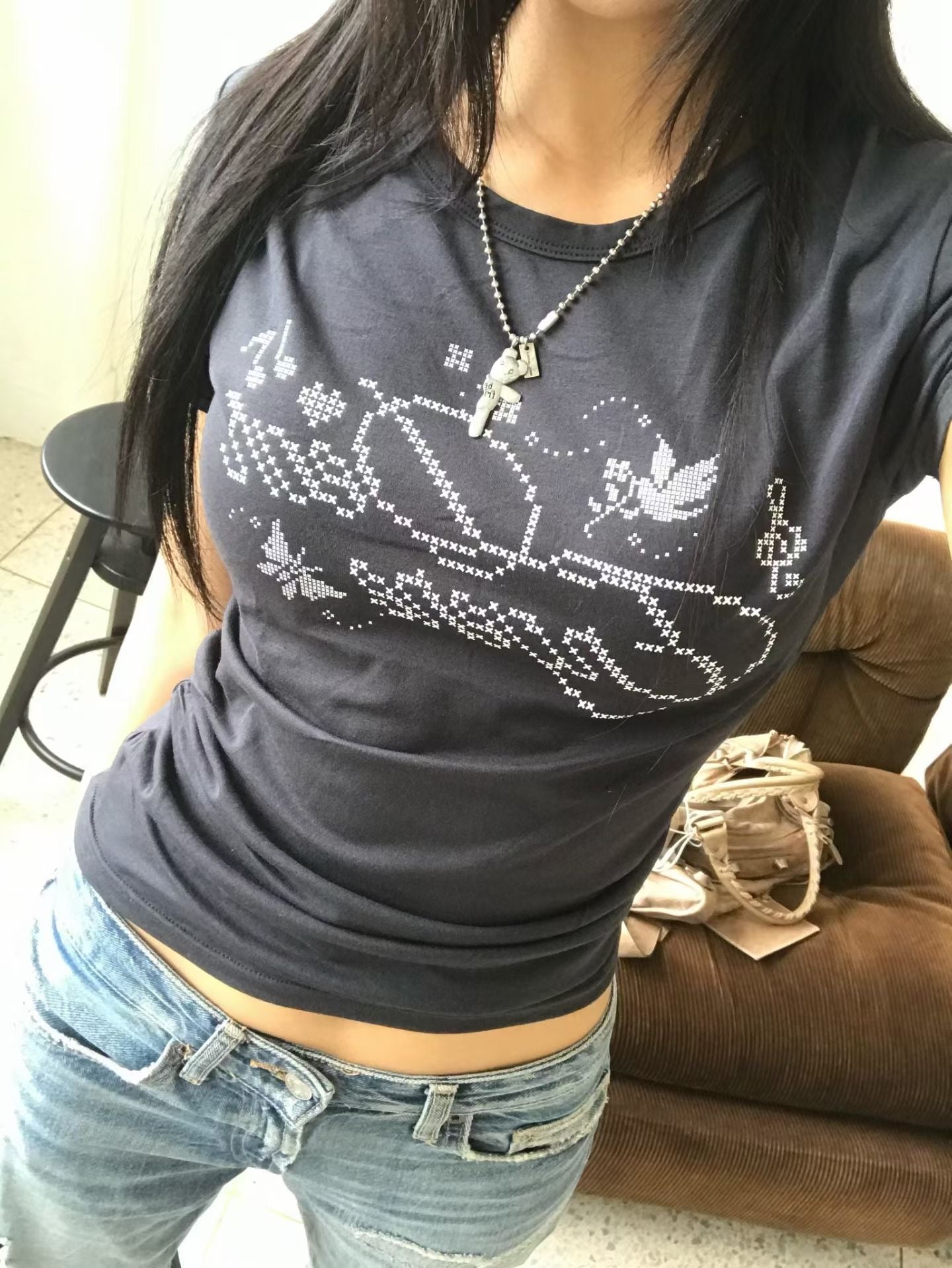 像素風圖案印花短袖Tee