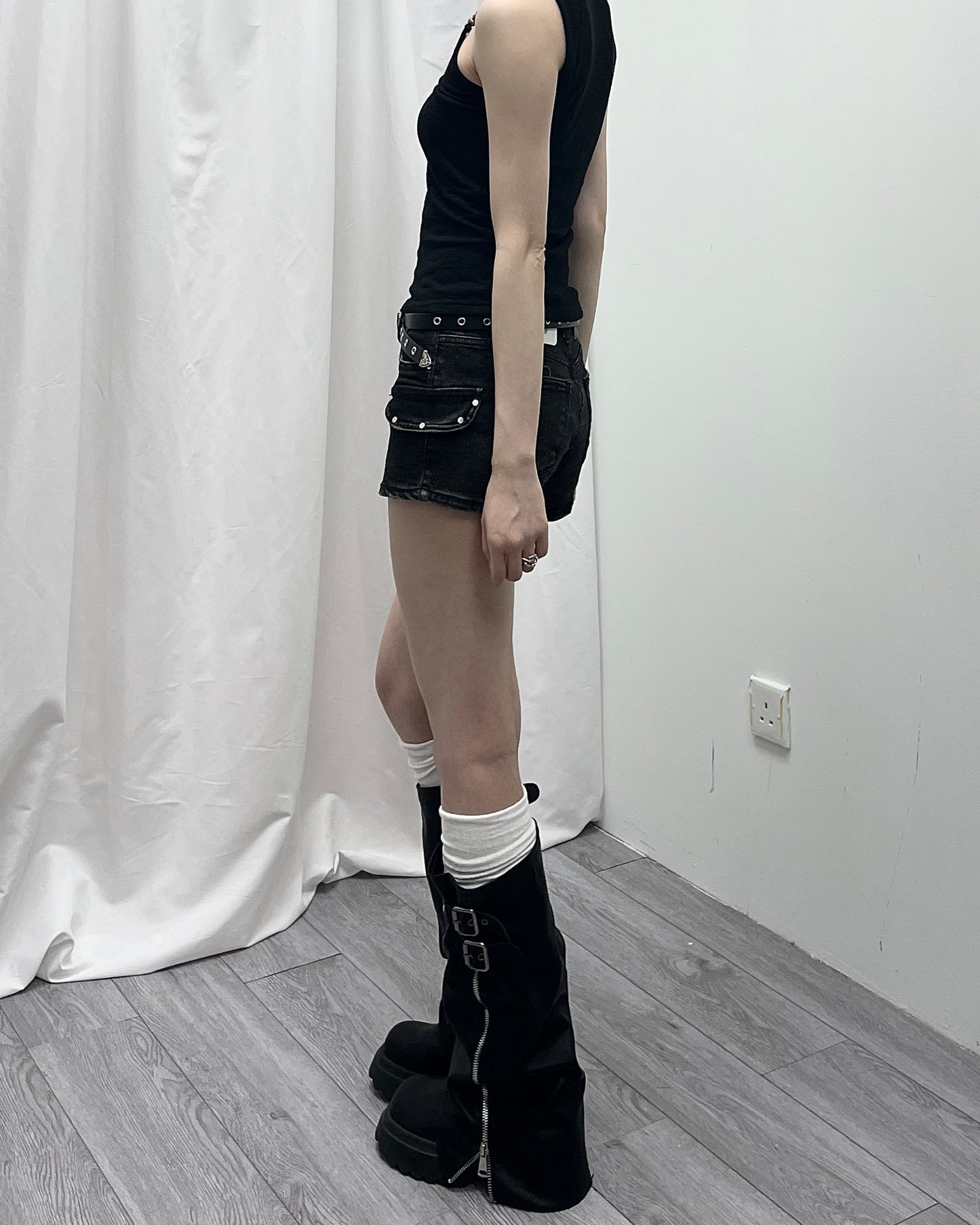 假口袋短牛仔褲