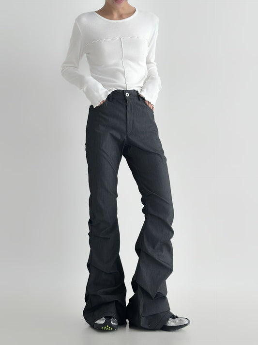 復古皺摺微喇叭長褲