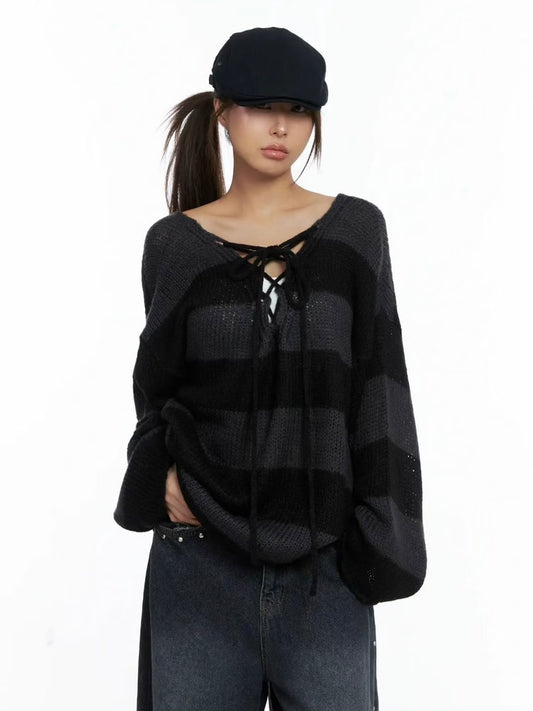 V領針織寬鬆上衣