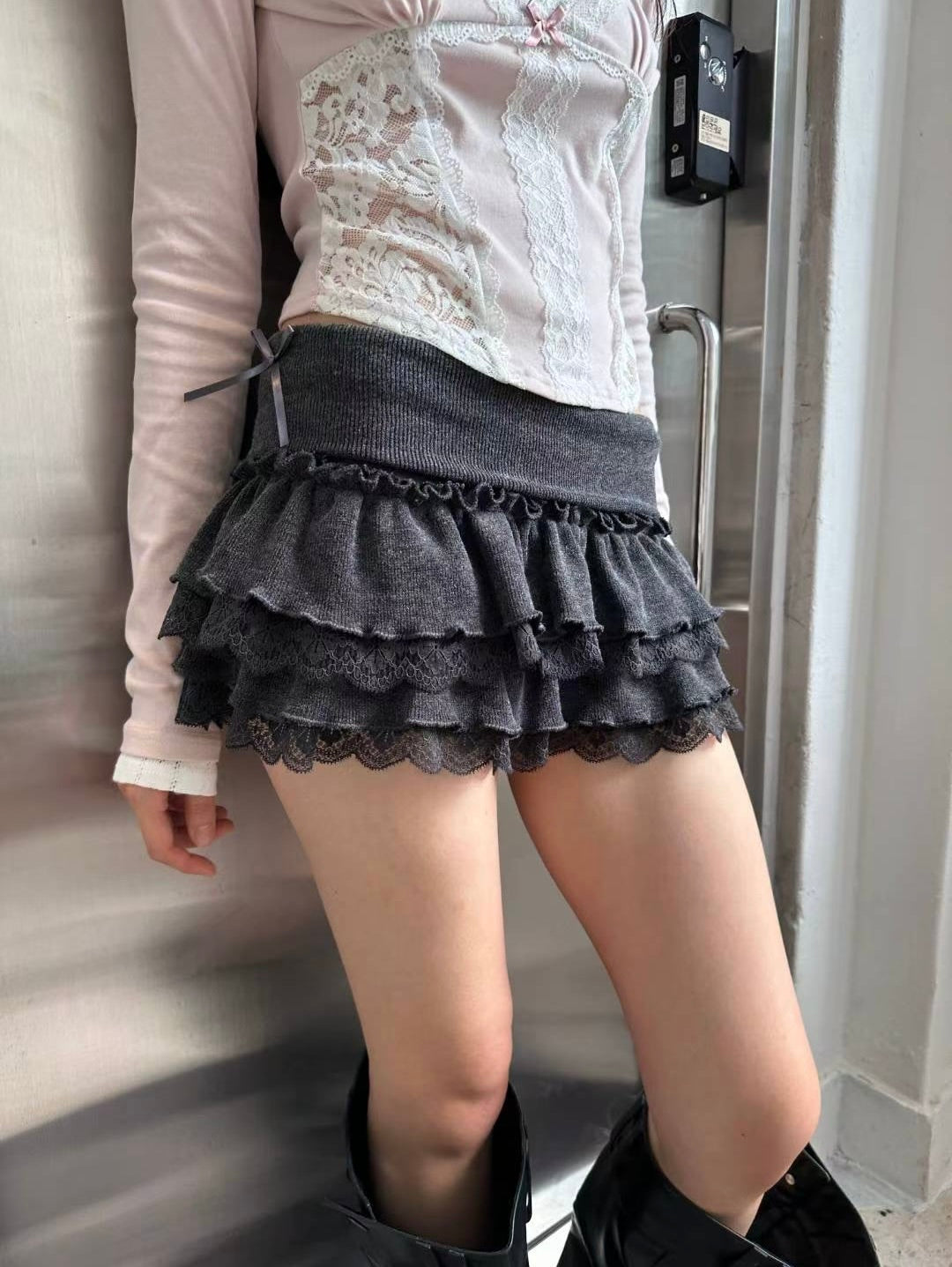 低腰蕾絲蛋糕裙