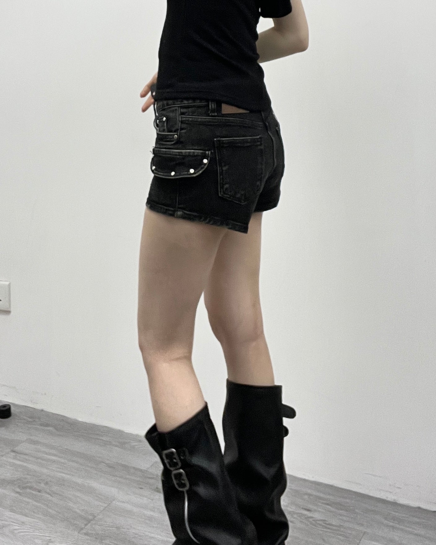 假口袋短牛仔褲