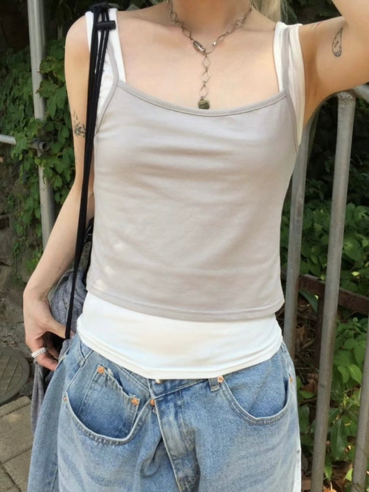 撞色兩件疊穿背心￼