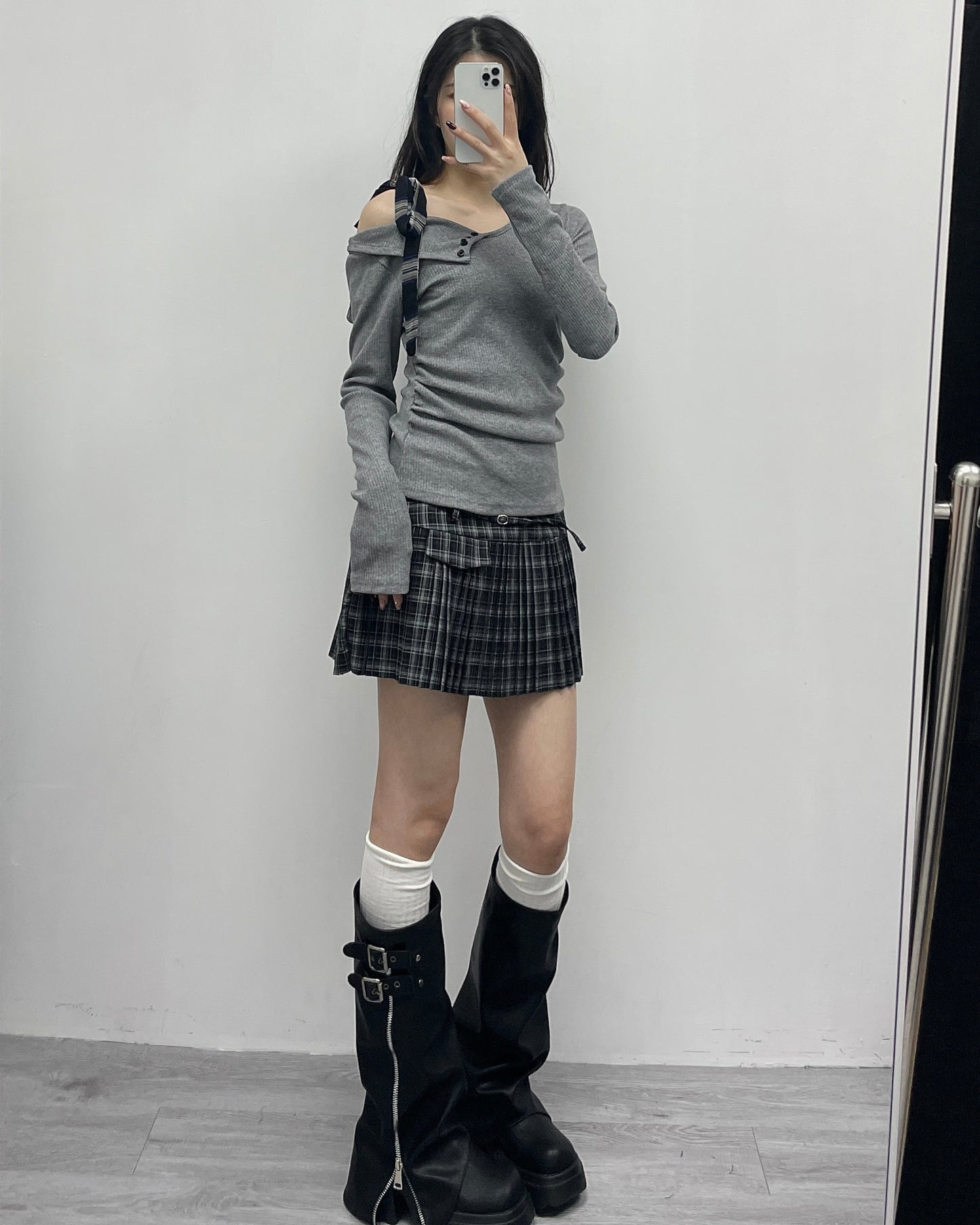 格子百褶短裙