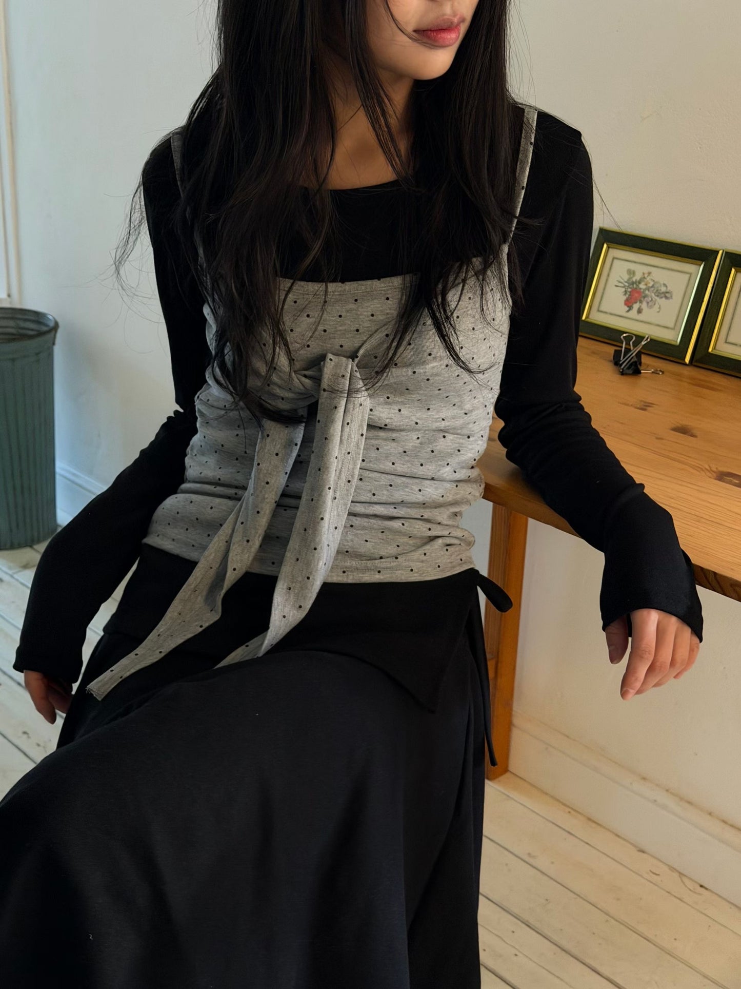 波點綁結吊帶
