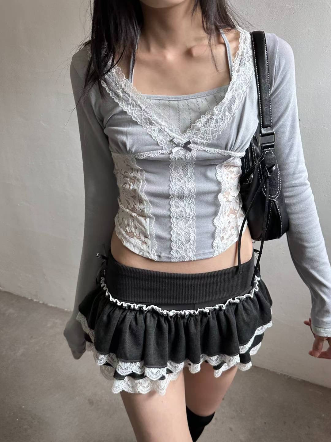 低腰蕾絲蛋糕裙
