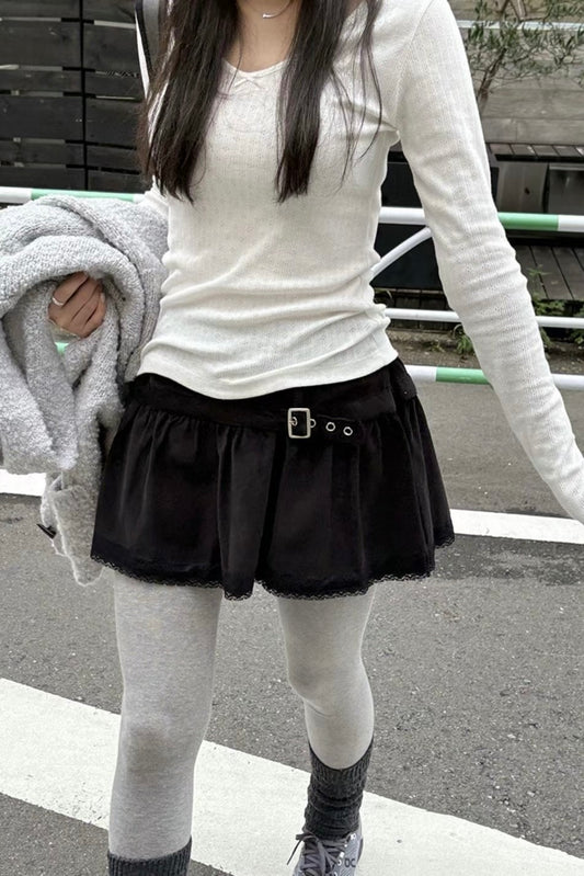 絨面皮帶扣短裙