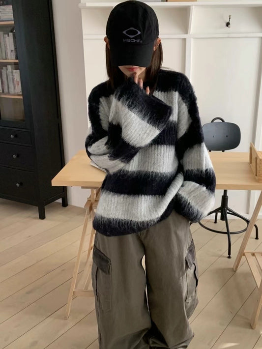 粗條紋針織上衣