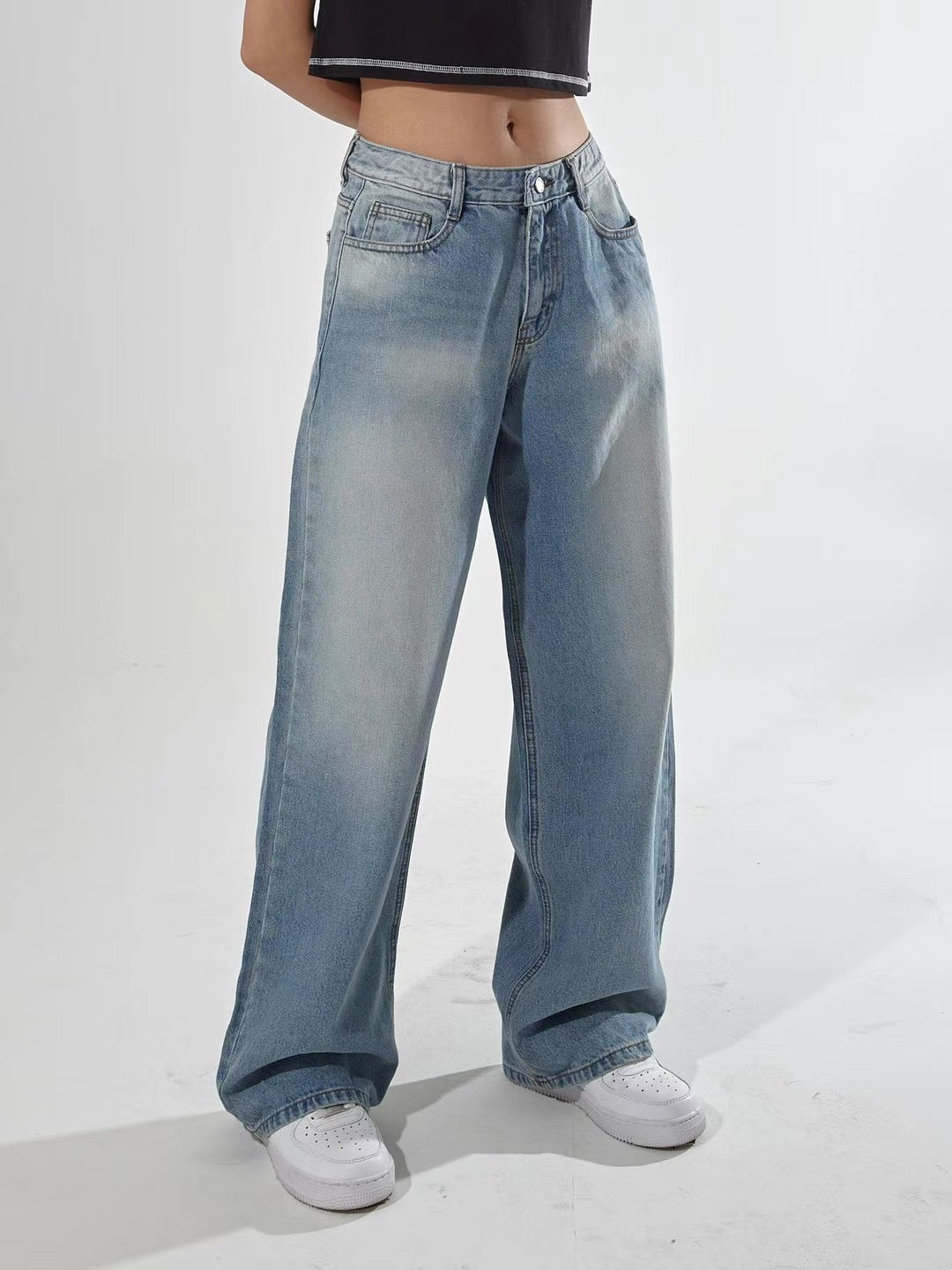 刷色寬鬆牛仔褲