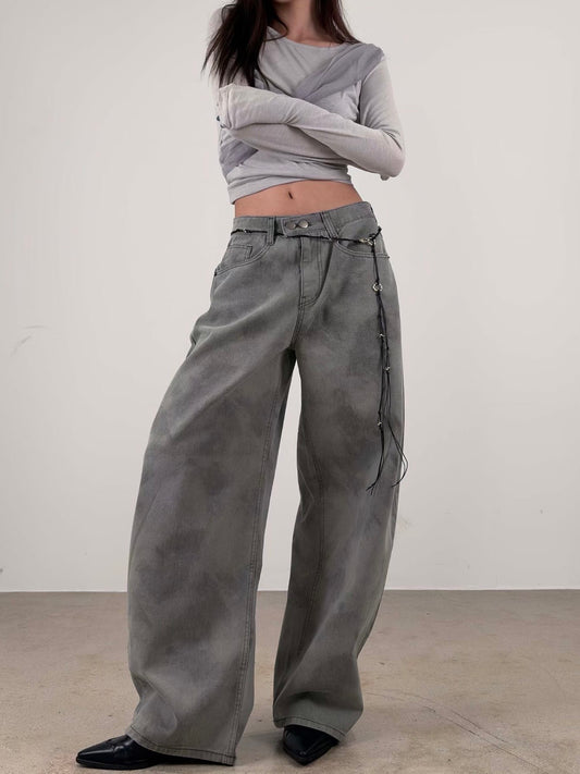 雲彩印花寬鬆版牛仔褲