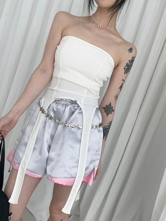 不規則下擺抹胸(附胸墊，可拆除)