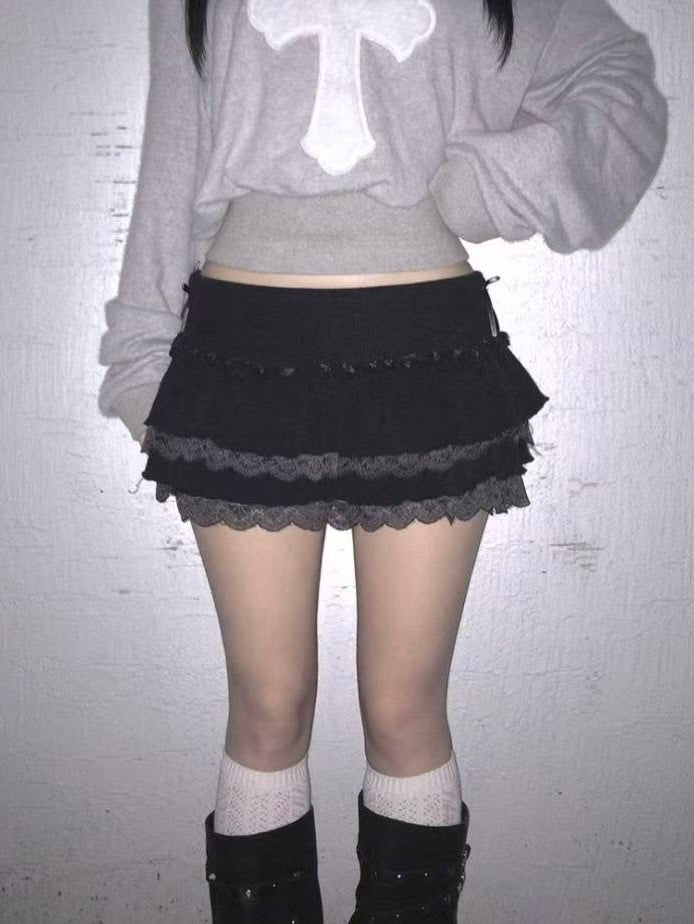低腰蕾絲蛋糕裙
