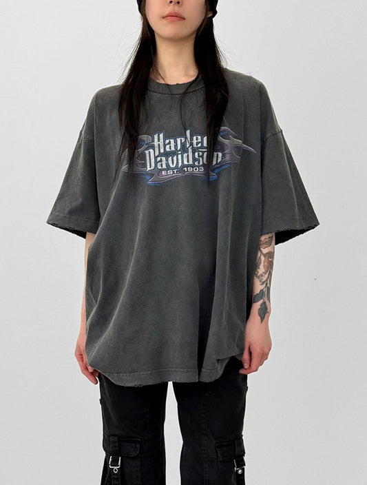 Unisex 做舊復古印花T恤