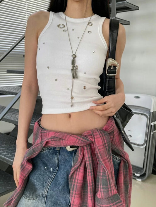 星星鉚釘背心(內附胸墊，可拆除)