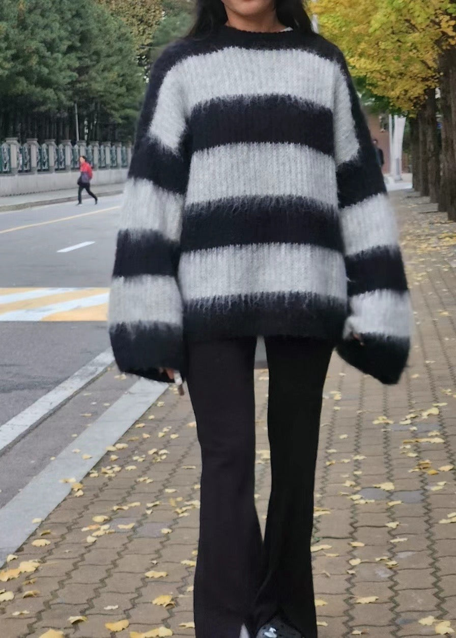 粗條紋針織上衣