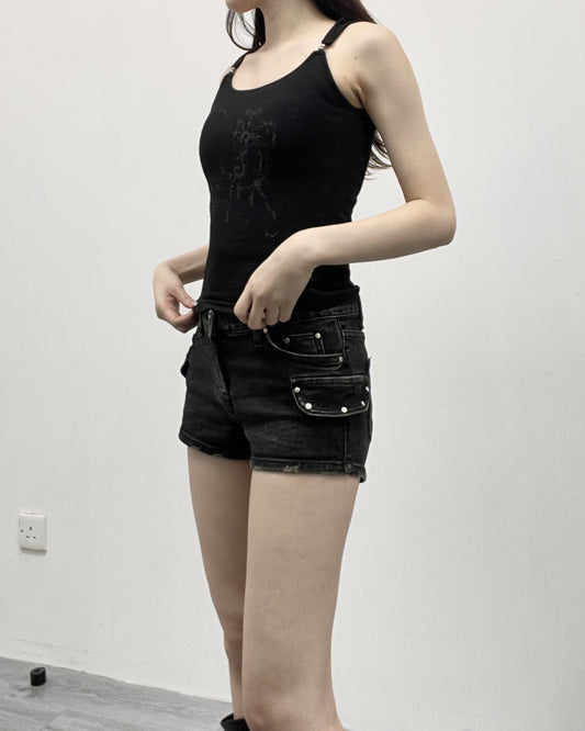 假口袋短牛仔褲