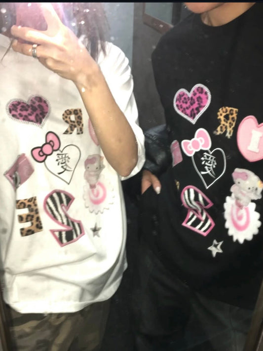 原宿風卡通圖案寬鬆Tee