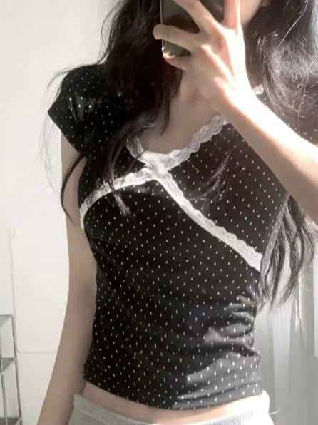蕾絲波點短袖Tee