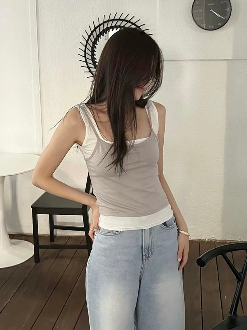 撞色兩件疊穿背心￼