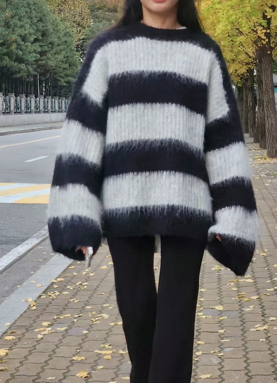 粗條紋針織上衣