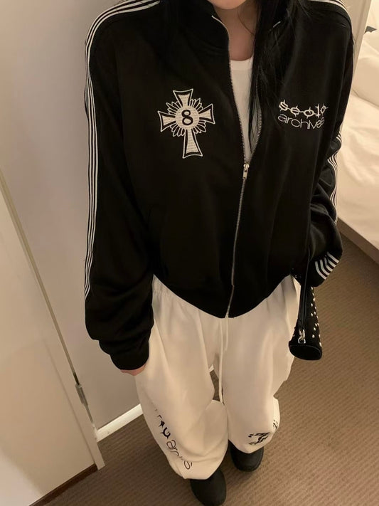 鍍鉻刻字刺繡拉鏈外套