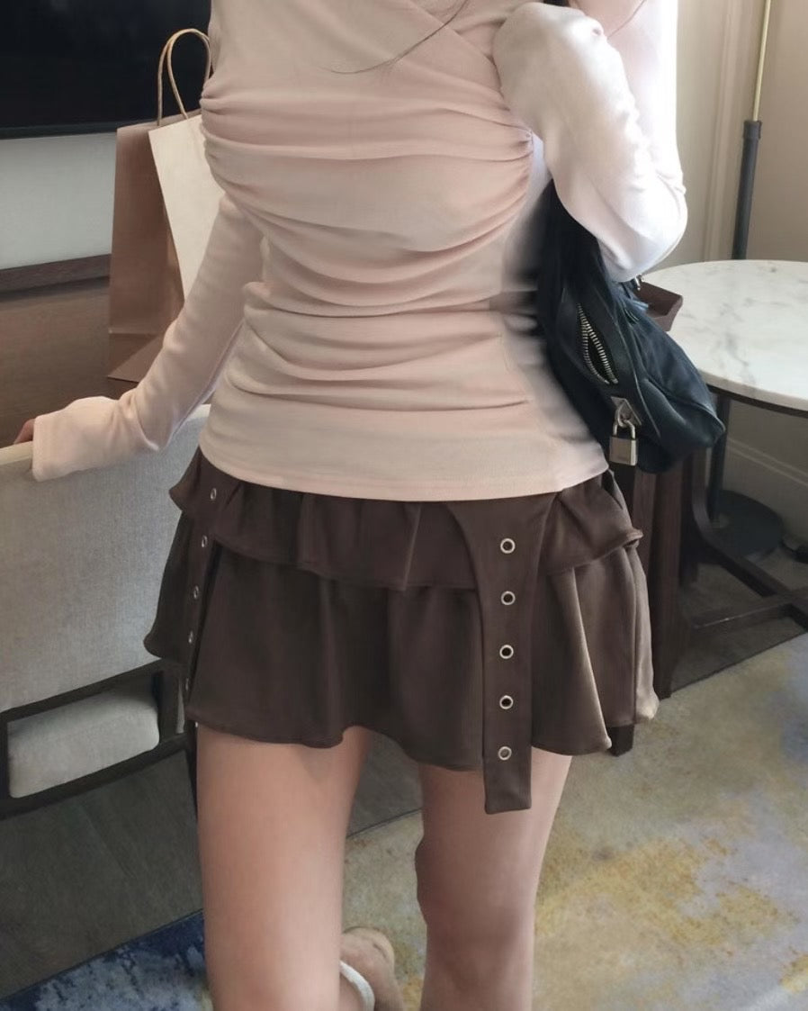 麂皮飄帶短裙