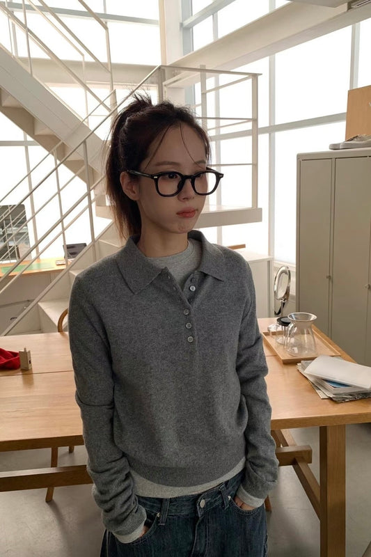休閒扣鈕針織上衣￼