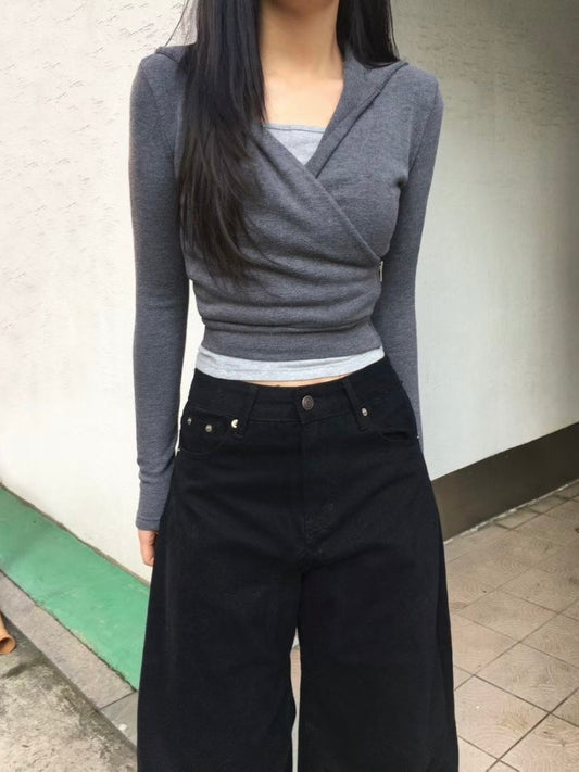 V領則拉鍊連帽上衣