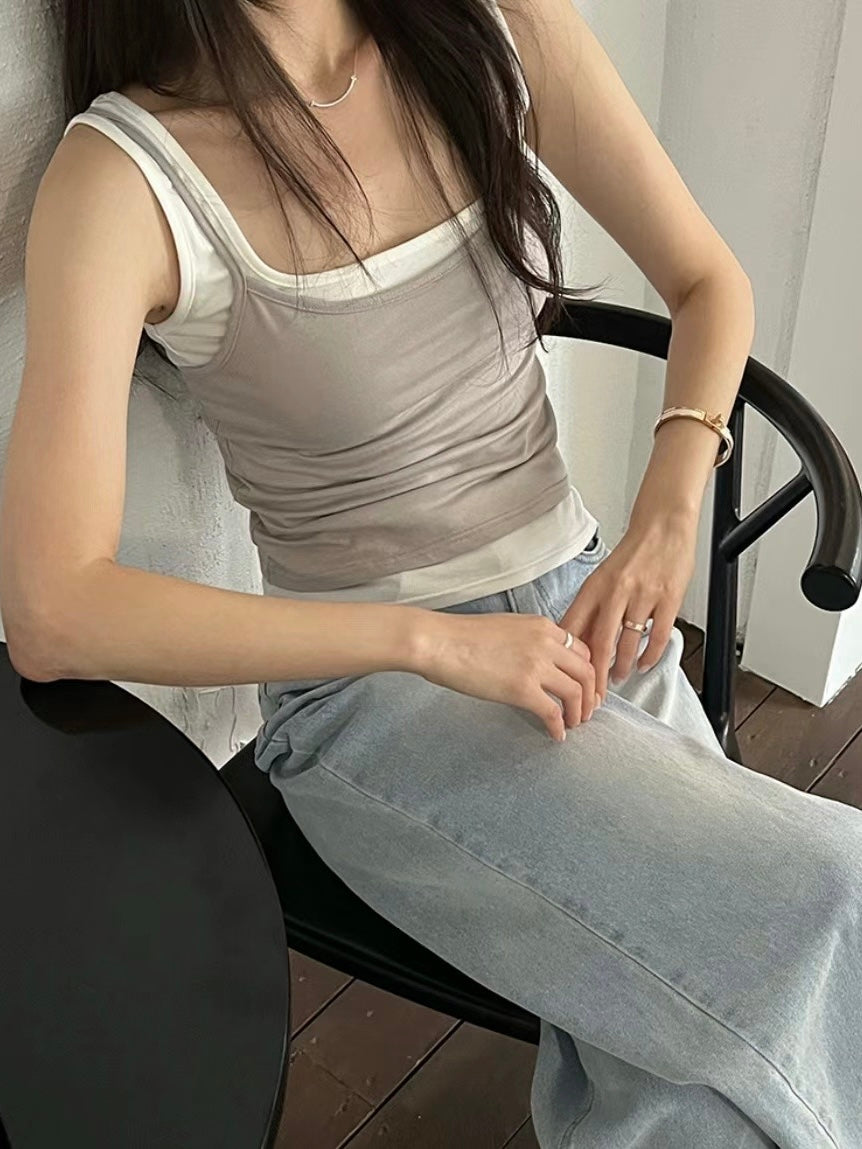 撞色兩件疊穿背心￼