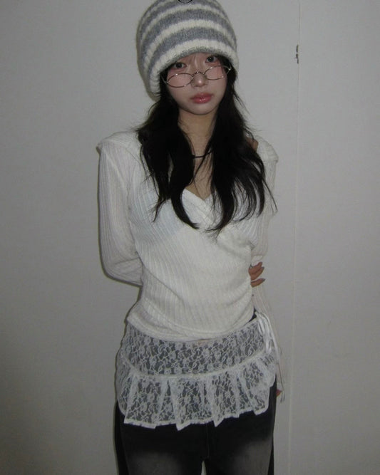 綁帶蕾絲疊穿裙簾