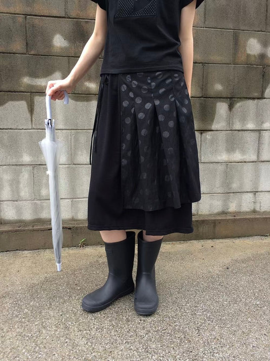 橡筋腰波點拼接中長裙