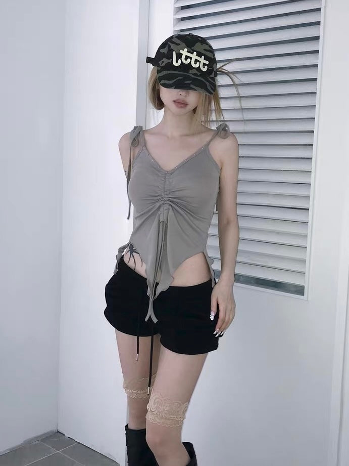 鉚釘V 領不規則吊帶