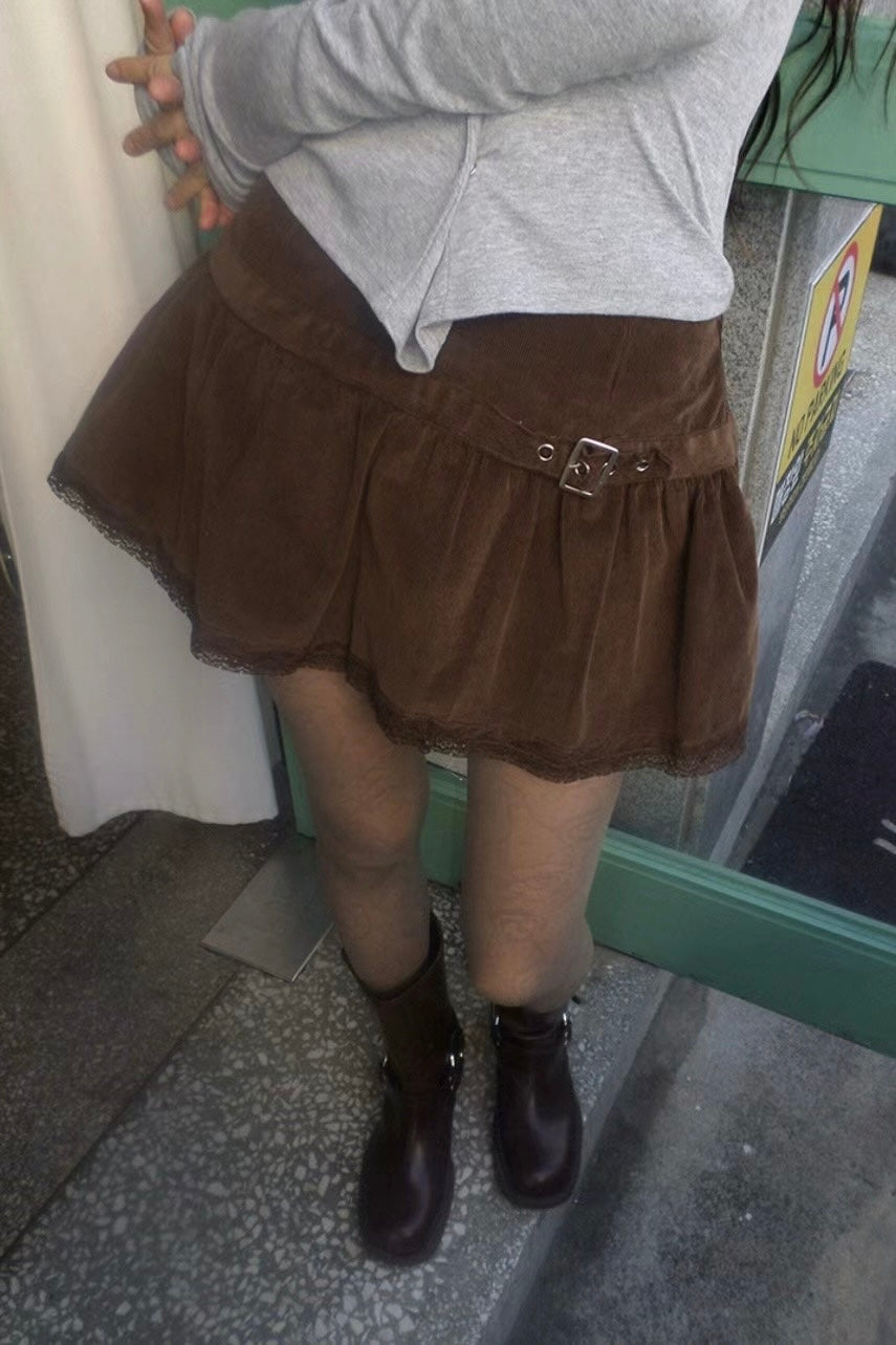 絨面皮帶扣短裙