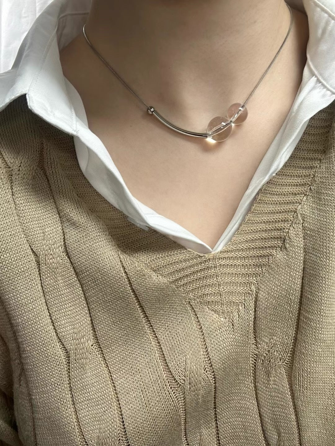 簡約透明水晶珠頸鏈