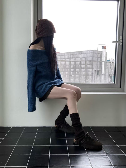 一字肩針織上衣