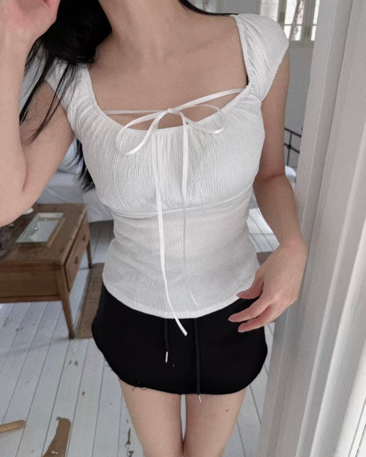 絲帶蝴蝶結收腰上衣