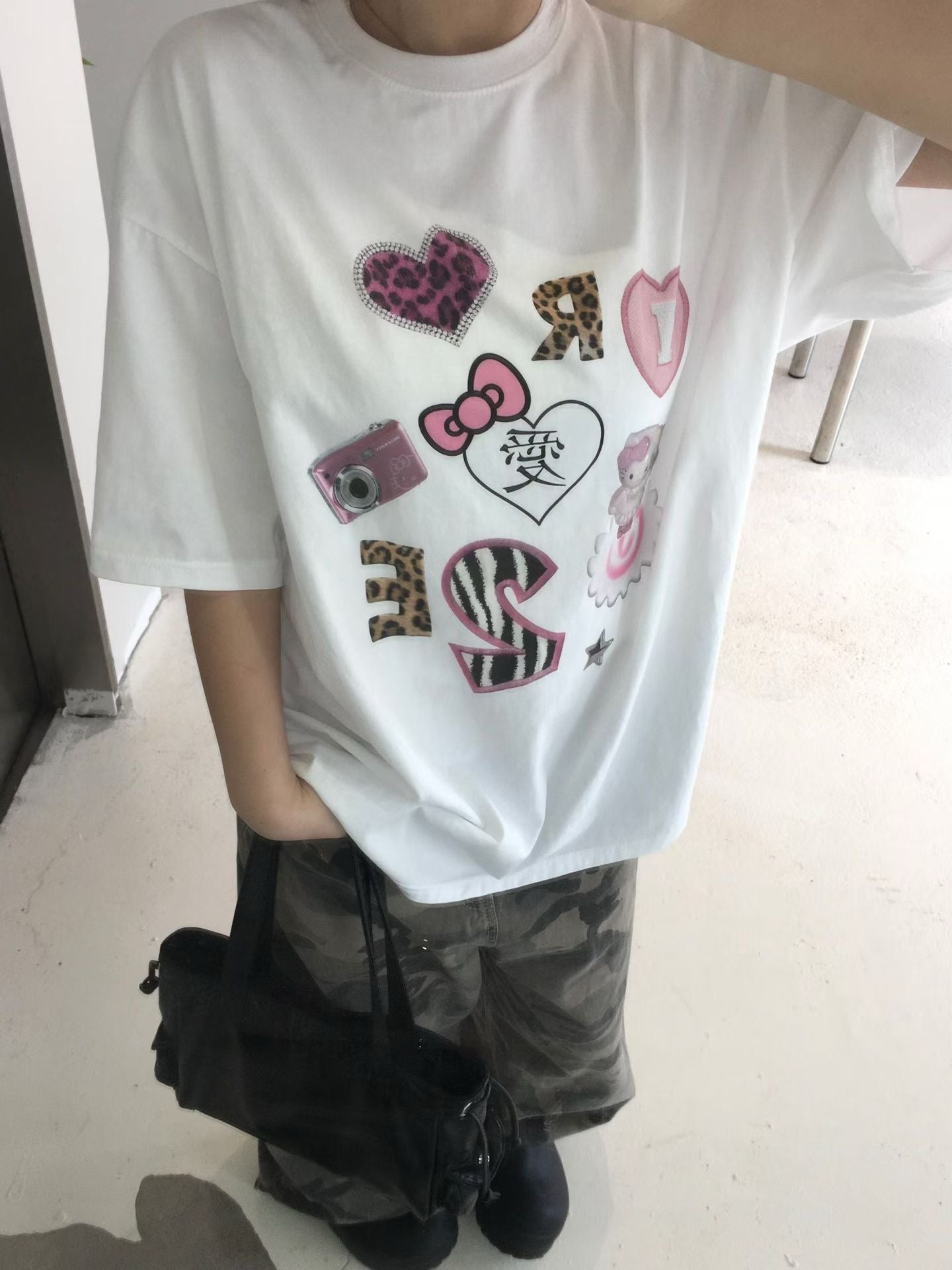 原宿風卡通圖案寬鬆Tee