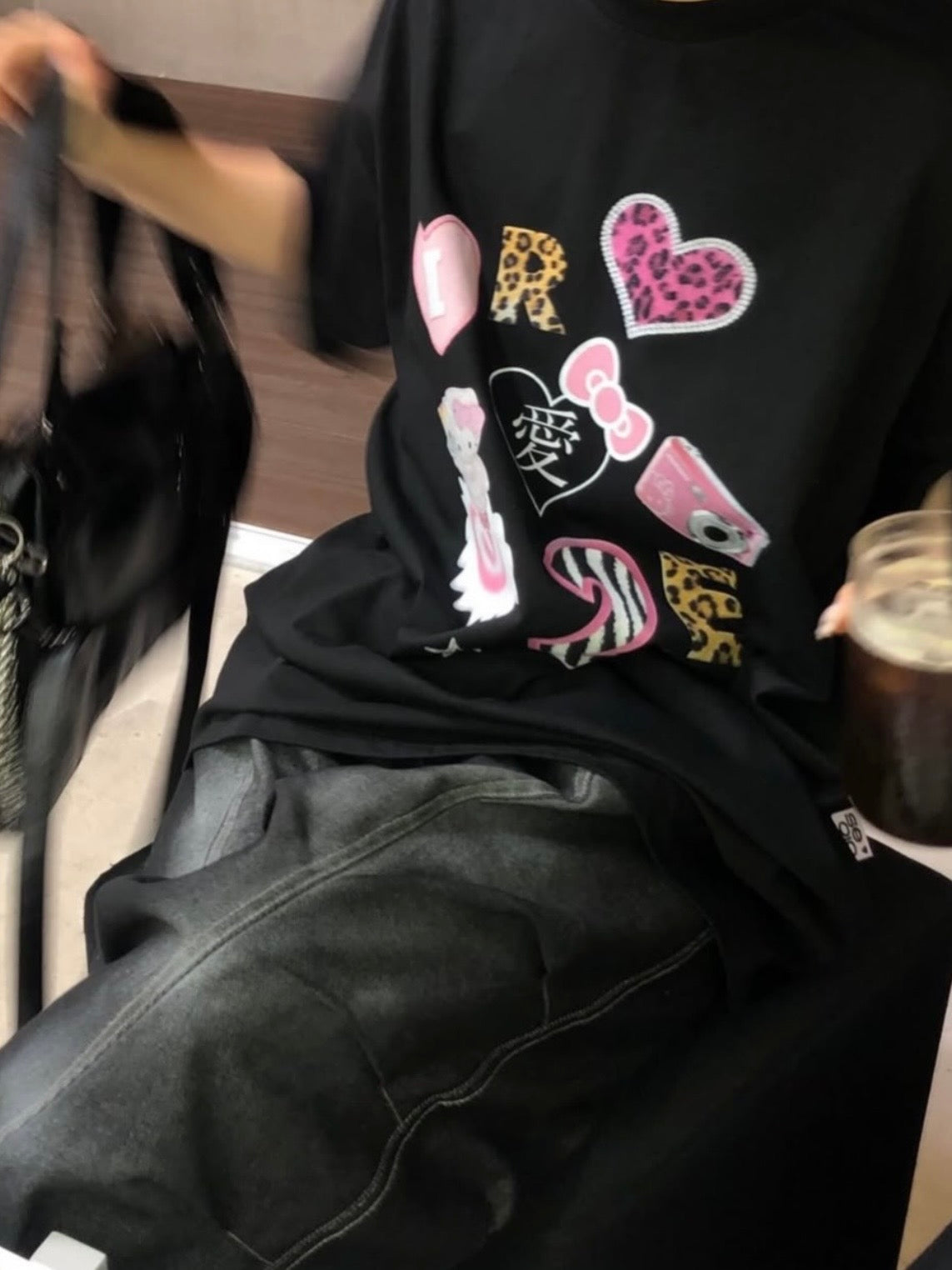 原宿風卡通圖案寬鬆Tee