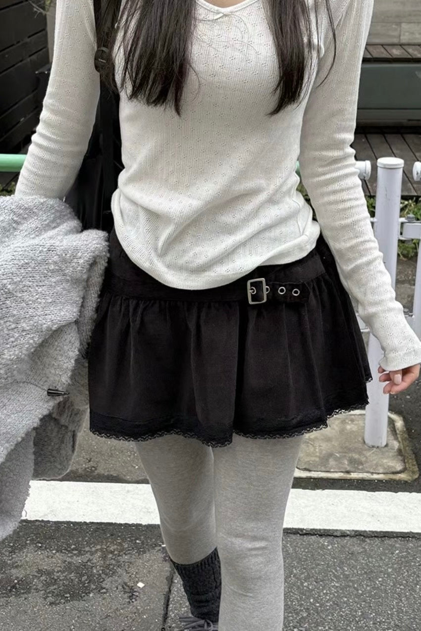 絨面皮帶扣短裙