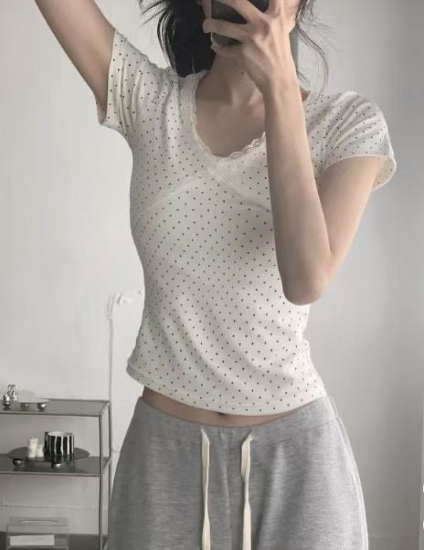 蕾絲波點短袖Tee