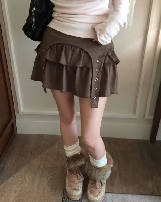 麂皮飄帶短裙