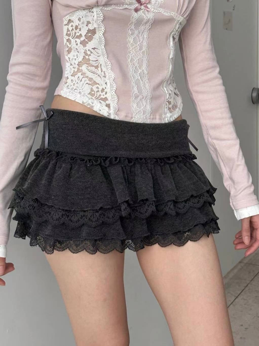 低腰蕾絲蛋糕裙
