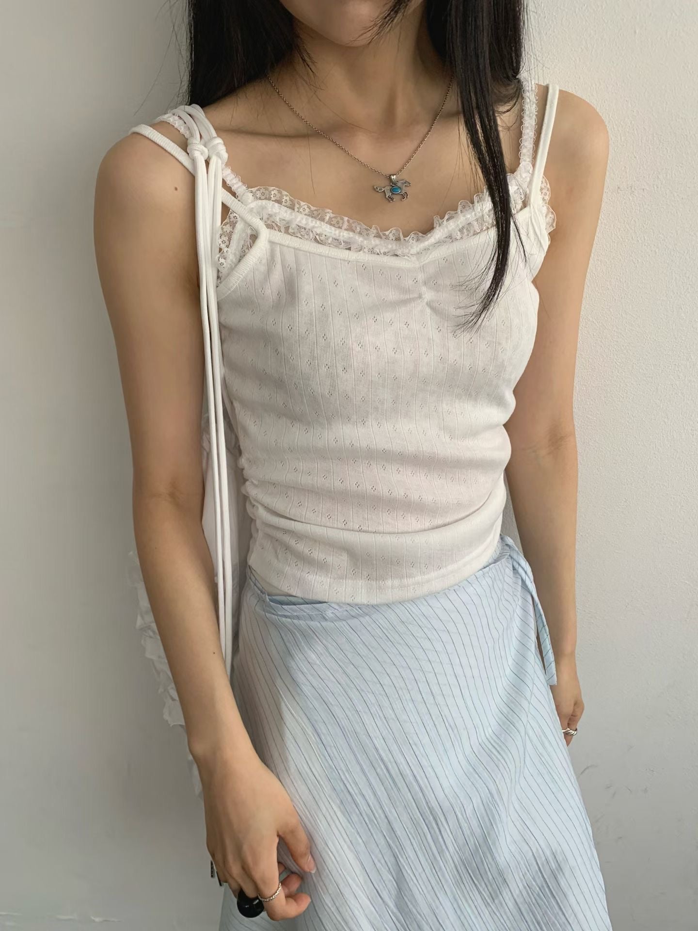 蕾絲內搭假兩件吊帶