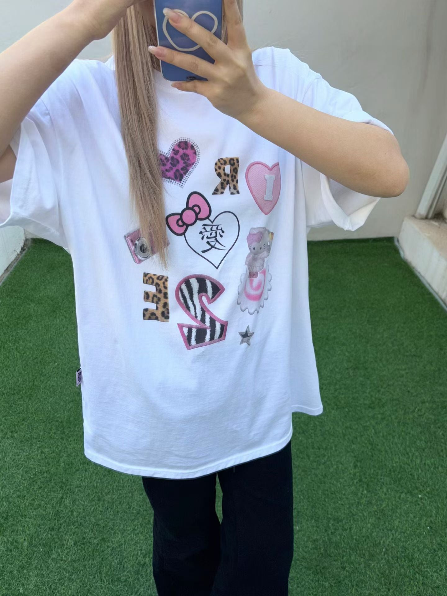 原宿風卡通圖案寬鬆Tee
