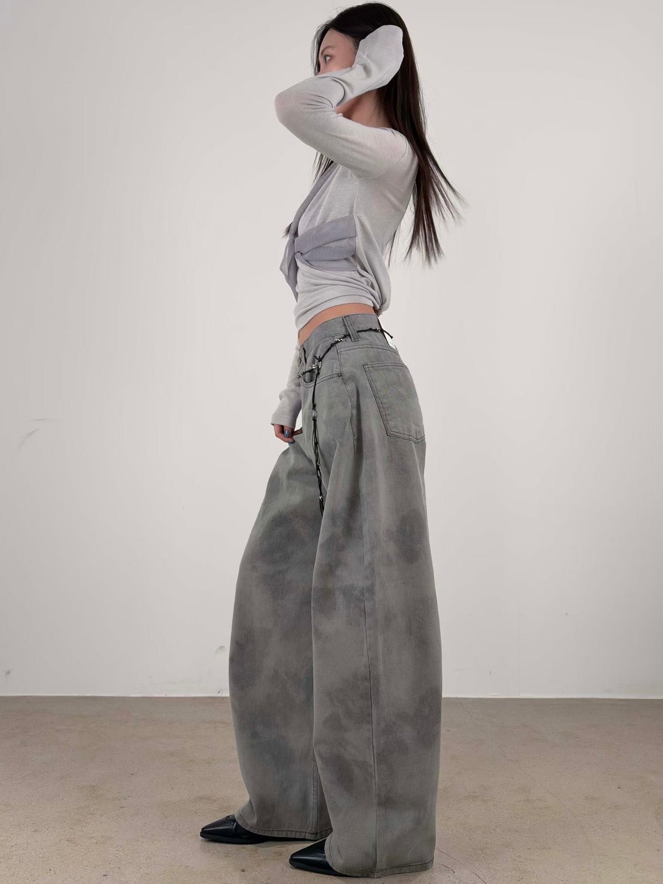 雲彩印花寬鬆版牛仔褲