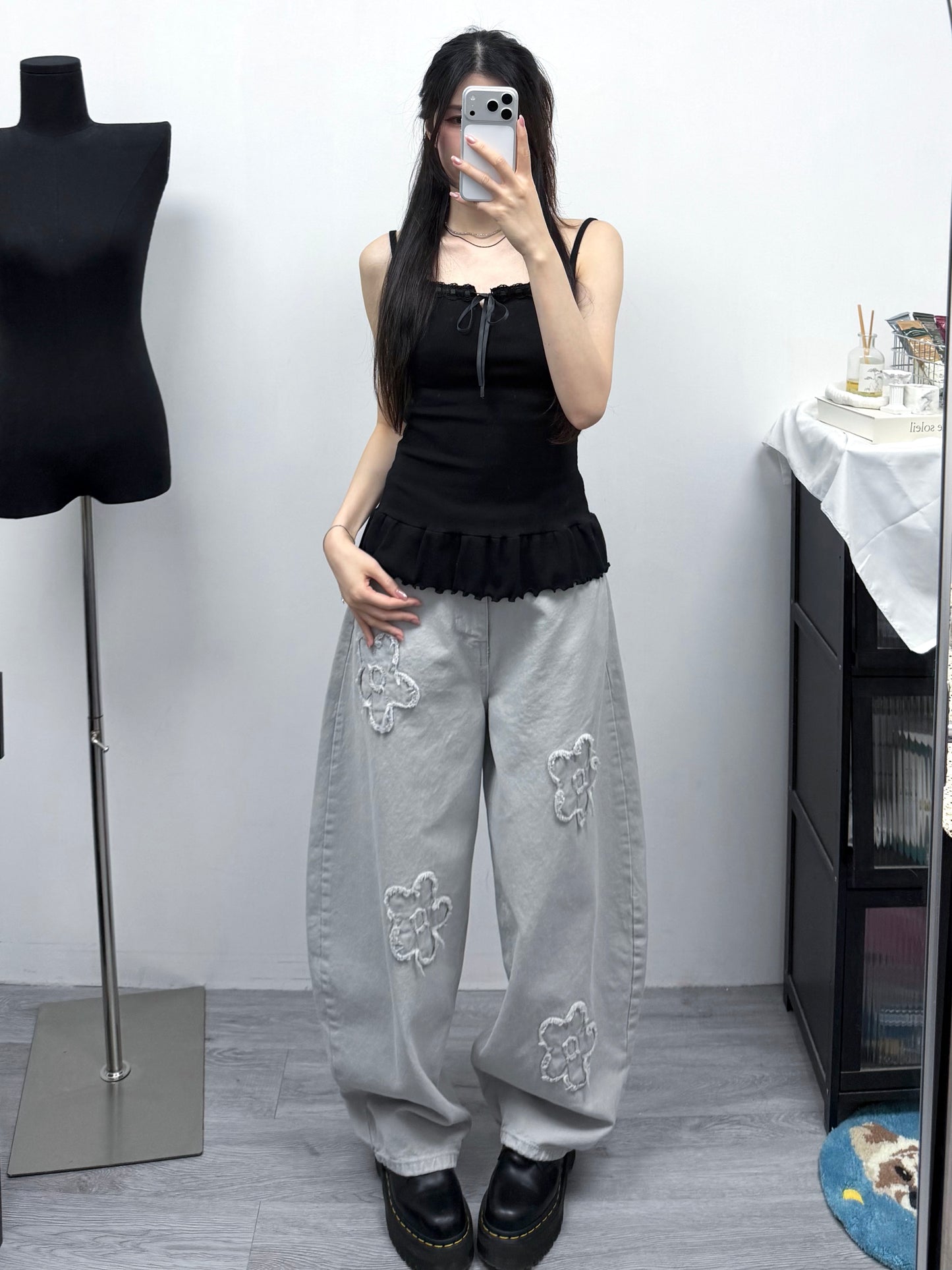 蕾絲系帶荷葉邊吊帶