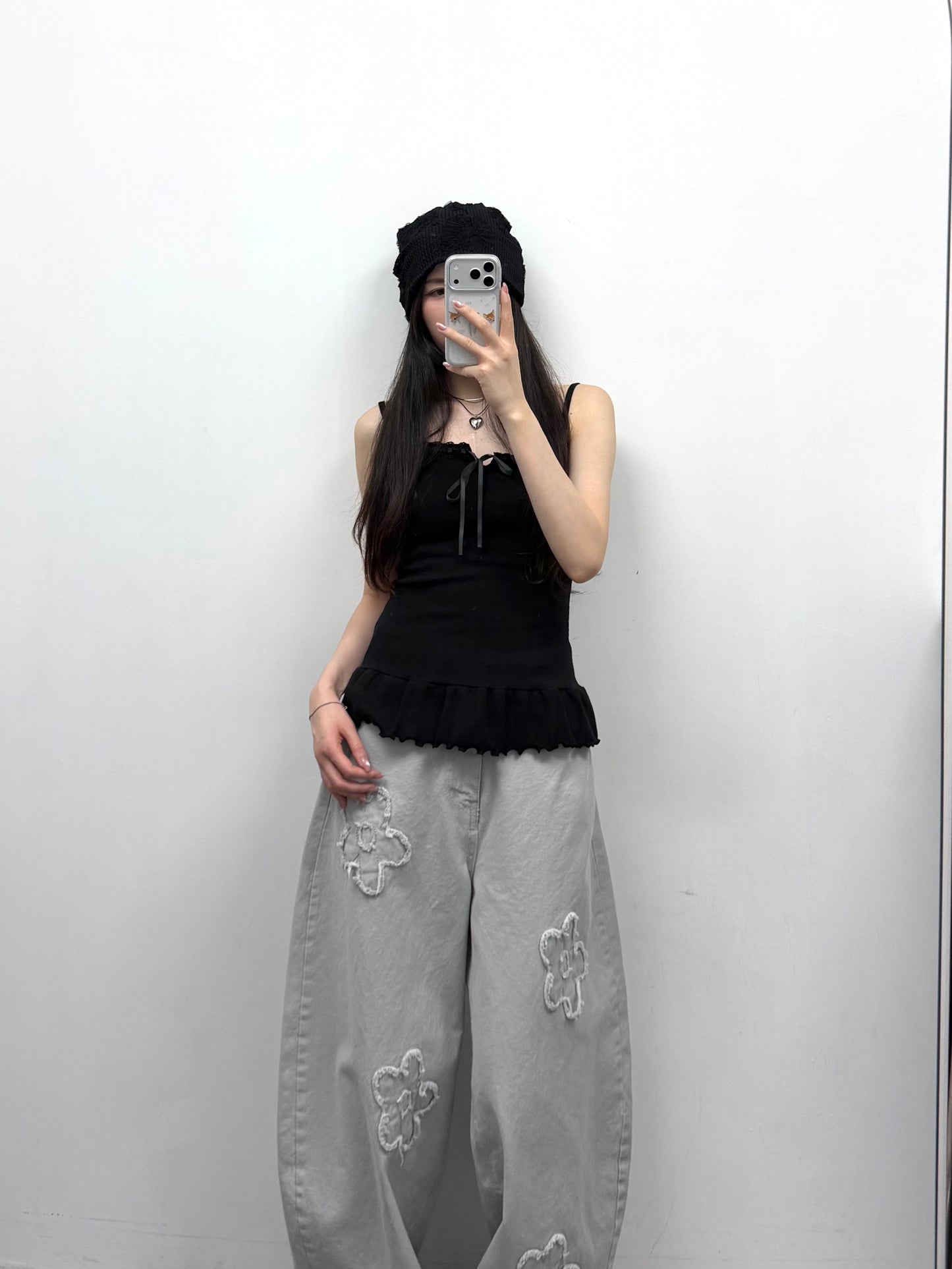 蕾絲系帶荷葉邊吊帶