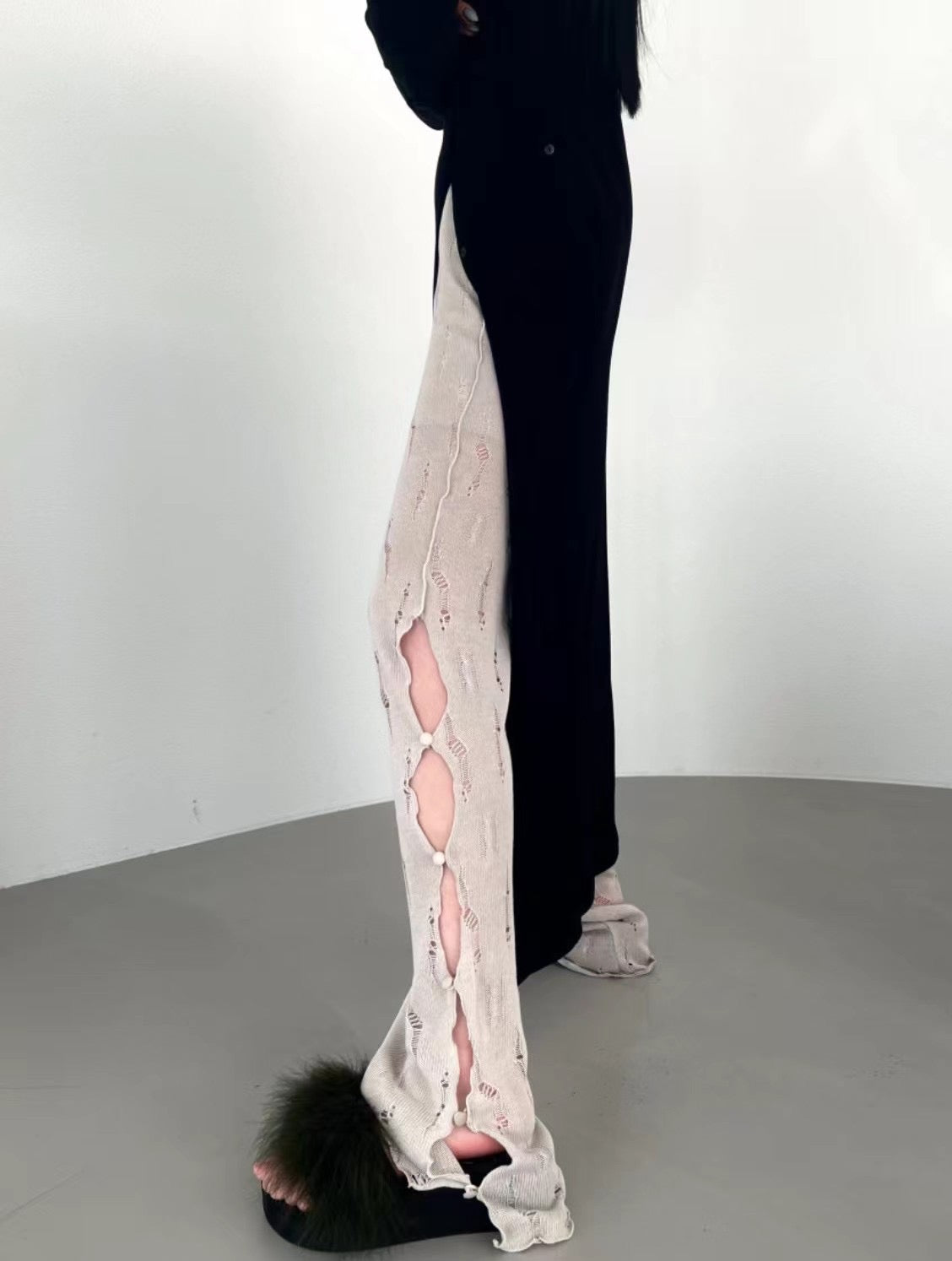 破洞針織長褲