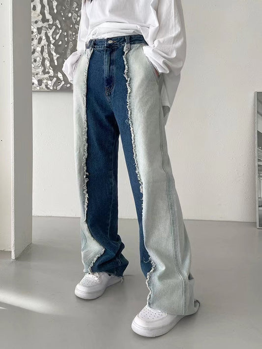 雙色拼接牛仔褲