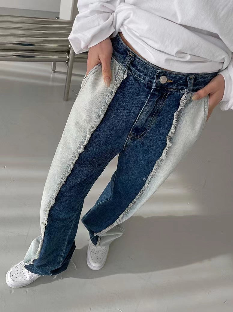 雙色拼接牛仔褲